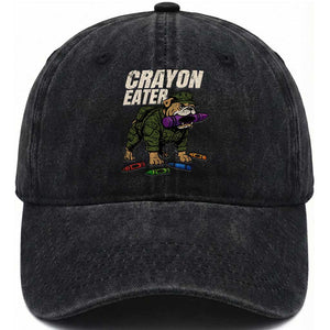 Crayon Eater Washed Cotton Baseball Cap Funny Bulldog Military Corps Proud Soldier Family TS10 Washed Cap Universal Fit Black Print Your Wear