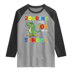 100 Days Of School Dinosaur Raglan Shirt Trex Dino Skateboard Skateboarding Boys Roaring Into 100th Day TS10 Sport Gray Black Print Your Wear