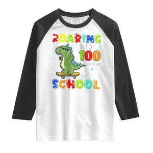 100 Days Of School Dinosaur Raglan Shirt Trex Dino Skateboard Skateboarding Boys Roaring Into 100th Day TS10 White Black Print Your Wear