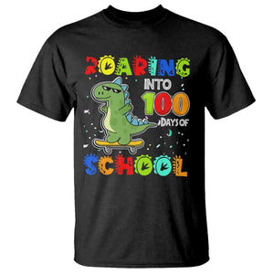 100 Days Of School Dinosaur T Shirt Trex Dino Skateboard Skateboarding Boys Roaring Into 100th Day TS10 Black Print Your Wear