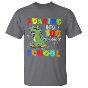 100 Days Of School Dinosaur T Shirt Trex Dino Skateboard Skateboarding Boys Roaring Into 100th Day TS10 Charcoal Print Your Wear