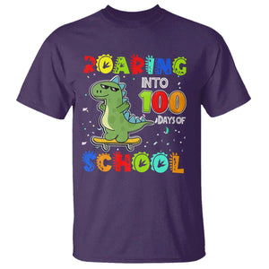 100 Days Of School Dinosaur T Shirt Trex Dino Skateboard Skateboarding Boys Roaring Into 100th Day TS10 Purple Print Your Wear