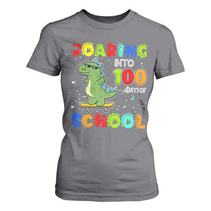 100 Days Of School Dinosaur T Shirt For Women Trex Dino Skateboard Skateboarding Boys Roaring Into 100th Day TS10 Charcoal Print Your Wear