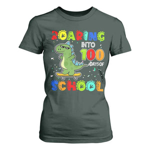 100 Days Of School Dinosaur T Shirt For Women Trex Dino Skateboard Skateboarding Boys Roaring Into 100th Day TS10 Dark Forest Green Print Your Wear