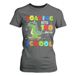 100 Days Of School Dinosaur T Shirt For Women Trex Dino Skateboard Skateboarding Boys Roaring Into 100th Day TS10 Dark Heather Print Your Wear