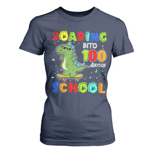 100 Days Of School Dinosaur T Shirt For Women Trex Dino Skateboard Skateboarding Boys Roaring Into 100th Day TS10 Navy Print Your Wear