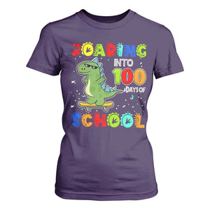 100 Days Of School Dinosaur T Shirt For Women Trex Dino Skateboard Skateboarding Boys Roaring Into 100th Day TS10 Purple Print Your Wear