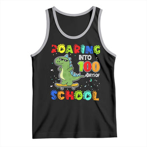100 Days Of School Dinosaur Tank Top Trex Dino Skateboard Skateboarding Boys Roaring Into 100th Day TS10 Black Athletic Heather Print Your Wear