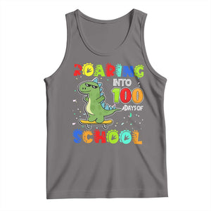 100 Days Of School Dinosaur Tank Top Trex Dino Skateboard Skateboarding Boys Roaring Into 100th Day TS10 Deep Heather Print Your Wear