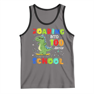 100 Days Of School Dinosaur Tank Top Trex Dino Skateboard Skateboarding Boys Roaring Into 100th Day TS10 Deep Heather Black Print Your Wear