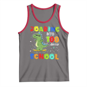 100 Days Of School Dinosaur Tank Top Trex Dino Skateboard Skateboarding Boys Roaring Into 100th Day TS10 Deep Heather Red Print Your Wear
