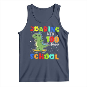 100 Days Of School Dinosaur Tank Top Trex Dino Skateboard Skateboarding Boys Roaring Into 100th Day TS10 Navy Print Your Wear