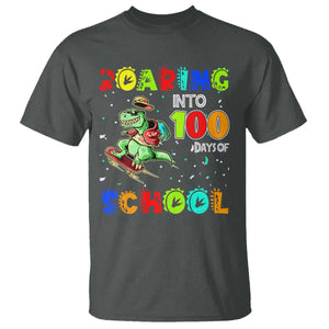 Funny Dinosaur Trex Roaring Into 100 Days Of School T Shirt TS10 Dark Heather Print Your Wear