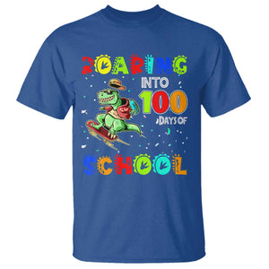 Funny Dinosaur Trex Roaring Into 100 Days Of School T Shirt TS10 Royal Blue Print Your Wear