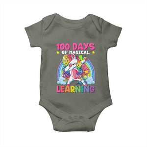 100 Days Of School Baby Onesie Rainbow Dabbing Unicorn Magic Learning Girls Gift TS10 Military Green Print Your Wear