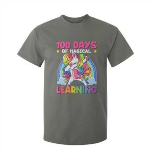 100 Days Of School T Shirt For Kid Rainbow Dabbing Unicorn Magic Learning Girls Gift TS10 Military Green Print Your Wear