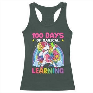 100 Days Of School Racerback Tank Top Rainbow Dabbing Unicorn Magic Learning Girls Gift TS10 Dark Forest Green Print Your Wear