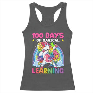 100 Days Of School Racerback Tank Top Rainbow Dabbing Unicorn Magic Learning Girls Gift TS10 Dark Heather Print Your Wear