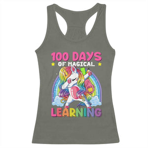 100 Days Of School Racerback Tank Top Rainbow Dabbing Unicorn Magic Learning Girls Gift TS10 Military Green Print Your Wear