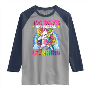 100 Days Of School Raglan Shirt Rainbow Dabbing Unicorn Magic Learning Girls Gift TS10 Sport Gray Navy Print Your Wear