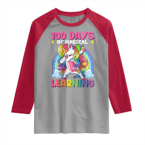 100 Days Of School Raglan Shirt Rainbow Dabbing Unicorn Magic Learning Girls Gift TS10 Sport Gray Red Print Your Wear