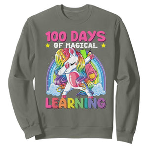 100 Days Of School Sweatshirt Rainbow Dabbing Unicorn Magic Learning Girls Gift TS10 Military Green Print Your Wear