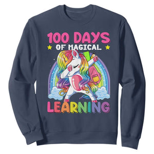 100 Days Of School Sweatshirt Rainbow Dabbing Unicorn Magic Learning Girls Gift TS10 Navy Print Your Wear
