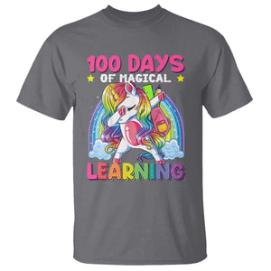 100 Days Of School T Shirt Rainbow Dabbing Unicorn Magic Learning Girls Gift TS10 Charcoal Print Your Wear