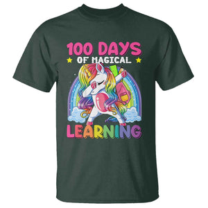 100 Days Of School T Shirt Rainbow Dabbing Unicorn Magic Learning Girls Gift TS10 Dark Forest Green Print Your Wear