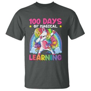 100 Days Of School T Shirt Rainbow Dabbing Unicorn Magic Learning Girls Gift TS10 Dark Heather Print Your Wear
