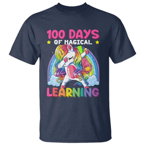 100 Days Of School T Shirt Rainbow Dabbing Unicorn Magic Learning Girls Gift TS10 Navy Print Your Wear