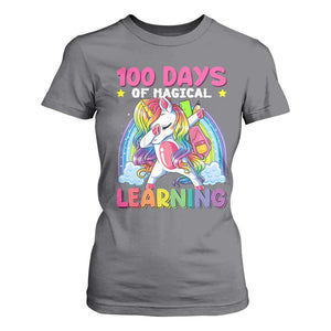 100 Days Of School T Shirt For Women Rainbow Dabbing Unicorn Magic Learning Girls Gift TS10 Charcoal Print Your Wear