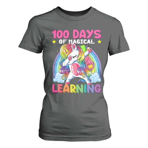 100 Days Of School T Shirt For Women Rainbow Dabbing Unicorn Magic Learning Girls Gift TS10 Dark Heather Print Your Wear