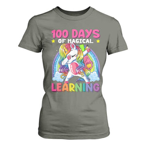 100 Days Of School T Shirt For Women Rainbow Dabbing Unicorn Magic Learning Girls Gift TS10 Military Green Print Your Wear
