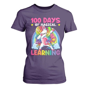 100 Days Of School T Shirt For Women Rainbow Dabbing Unicorn Magic Learning Girls Gift TS10 Purple Print Your Wear