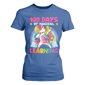 100 Days Of School T Shirt For Women Rainbow Dabbing Unicorn Magic Learning Girls Gift TS10 Royal Blue Print Your Wear