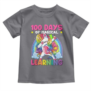 100 Days Of School Toddler T Shirt Rainbow Dabbing Unicorn Magic Learning Girls Gift TS10 Charcoal Print Your Wear