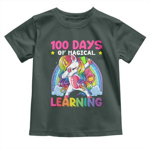 100 Days Of School Toddler T Shirt Rainbow Dabbing Unicorn Magic Learning Girls Gift TS10 Dark Forest Green Print Your Wear