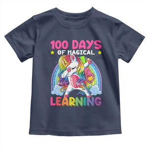 100 Days Of School Toddler T Shirt Rainbow Dabbing Unicorn Magic Learning Girls Gift TS10 Navy Print Your Wear