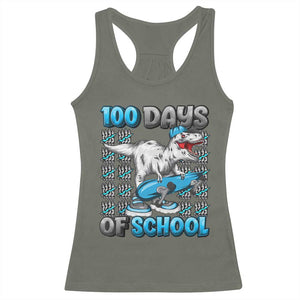 100 Days of School 100th Day Dinosaur Racerback Tank Top TS10 Military Green Print Your Wear