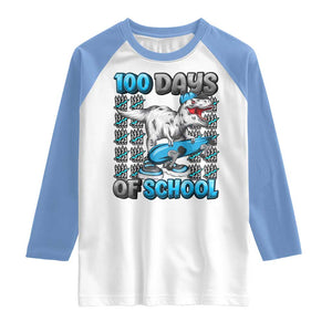 100 Days of School 100th Day Dinosaur Raglan Shirt TS10 White Carolina Blue Print Your Wear
