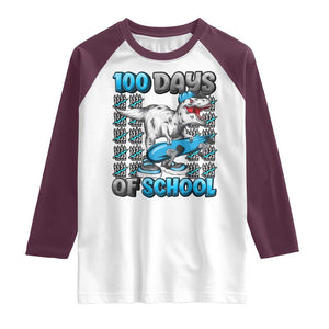 100 Days of School 100th Day Dinosaur Raglan Shirt TS10 White Maroon Print Your Wear