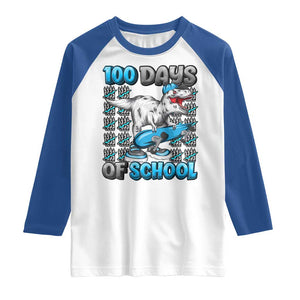 100 Days of School 100th Day Dinosaur Raglan Shirt TS10 White Royal Print Your Wear