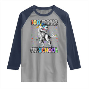 100 Days Of School Raglan Shirt Funny Cool Dinosaur Trex 100 Days Smarter TS10 Sport Gray Navy Print Your Wear
