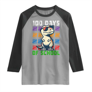 100 Days of School 100th Day Dino Raglan Shirt TS10 Sport Gray Black Print Your Wear