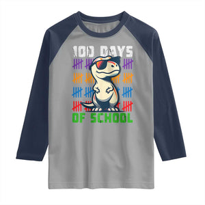 100 Days of School 100th Day Dino Raglan Shirt TS10 Sport Gray Navy Print Your Wear