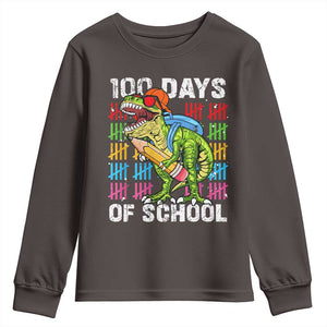 100th Day Of School Youth Sweatshirt 100 Days Dino Dinosaur TS10 Dark Chocolate Print Your Wear