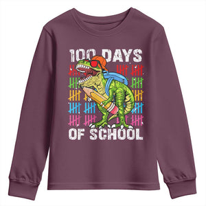 100th Day Of School Youth Sweatshirt 100 Days Dino Dinosaur TS10 Maroon Print Your Wear