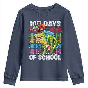 100th Day Of School Youth Sweatshirt 100 Days Dino Dinosaur TS10 Navy Print Your Wear