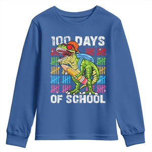 100th Day Of School Youth Sweatshirt 100 Days Dino Dinosaur TS10 Royal Blue Print Your Wear